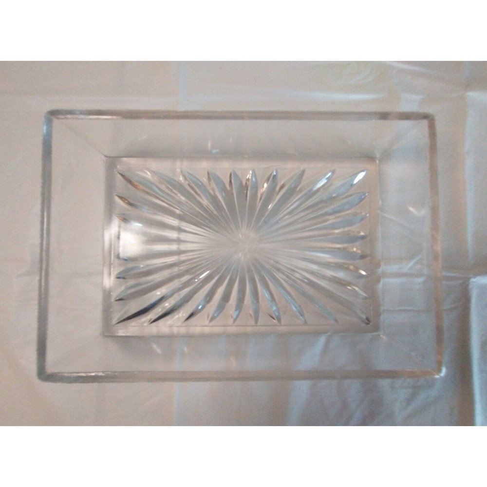 Vintage Vanity Trinket Tray Cut Pressed Glass Relish Butter Soap Dish Starburst